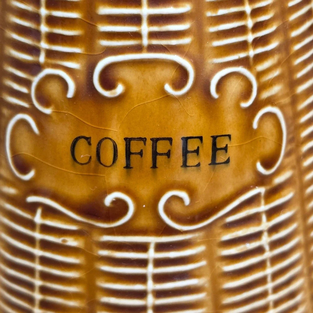 Vintage 1950s Rooster Coffee Tea‎ Pot Basket Weave Wicker Japan Brown Ceramic